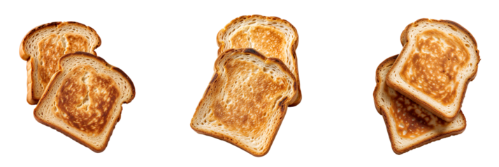Set of various slice of lightly toasted bread isolated on transparent background