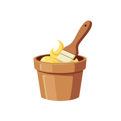 Cartoon Illustration of a Paint Brush in a Pot with Yellow Paint or Paste, Creative Arts Concept