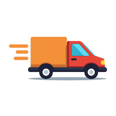 Fast Delivery Truck Vector Illustration with Speed Lines Indicating Motion and Orange Cargo Container