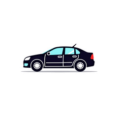 Sleek Black Sedan Car Illustration with Clean Lines and Modern Design on White Background