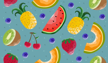 Cute mix fruits pattern background vector design