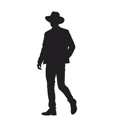 Silhouette of a Man Walking in a Hat and Jacket, Elegant and Stylish Figure