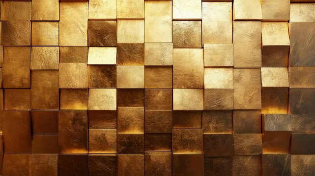 Elegant golden geometric block wall background revealing blank black space for text