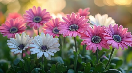 Pink and white flowers closeup