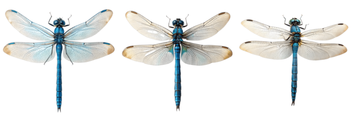 Set For blue dragonflies isolated on transparent background