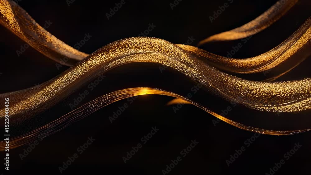Poster elegant golden waves glittering with sparkling particles on a dark background
