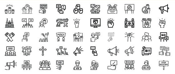 Diverse protest icons set human rights activism