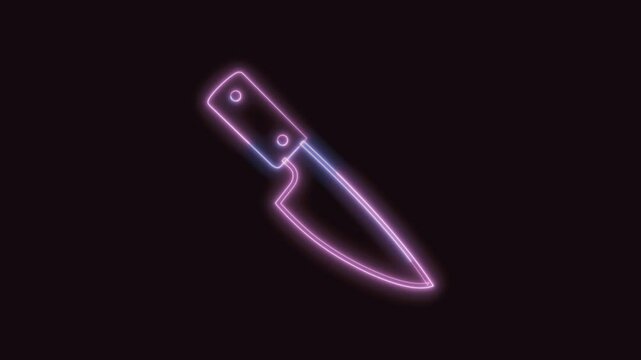 Kitchen Knife Icon Neon Seamless Loop 4K (Black Background) | Animated Promotional Typography for Video Editing
