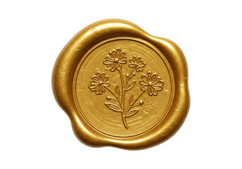 Isolated Golden Wax Seal with Flower Design