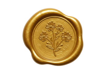 Isolated Golden Wax Seal with Flower Design