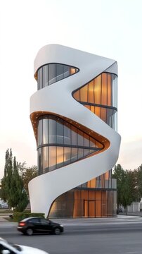 Futuristic architecture building with curved facade, futuristic architecture building concept, futuristic architecture building in daylight