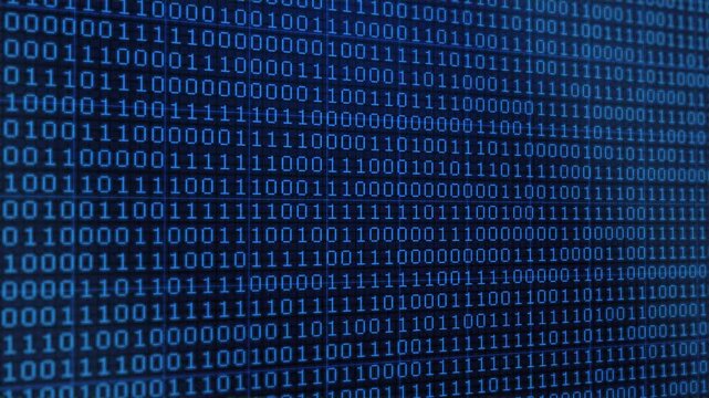 Abstract blue binary data flowing on a digital screen.