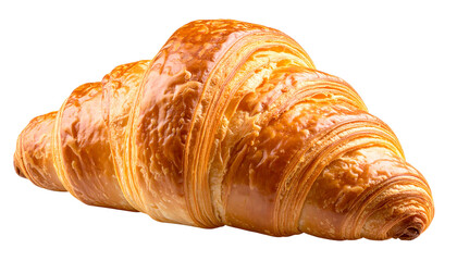 Golden brown croissant pastry isolated on transparent background