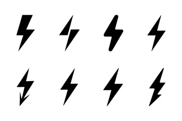 Set of black lightning bolt power energy icons art
