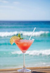 Close-up of a Sea Breeze cocktail on a blurred background
