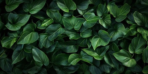 Dark Green Leaves Texture Background with Deep Contrast and Organic Pattern
