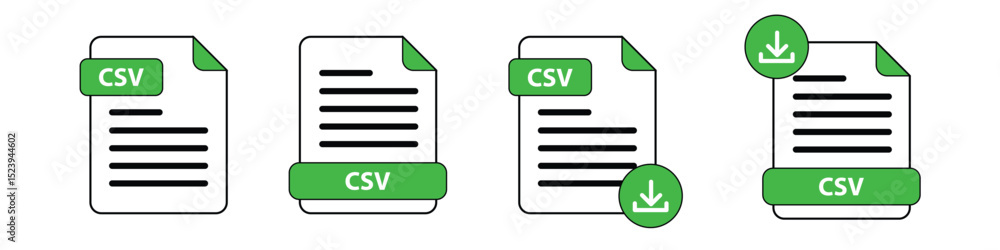Fototapete csv file format icons set. document text, csv file download icon outline sign. different style icons