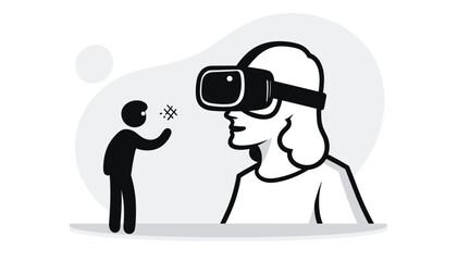 Fototapeta premium Person wearing VR headset interacting with another figure