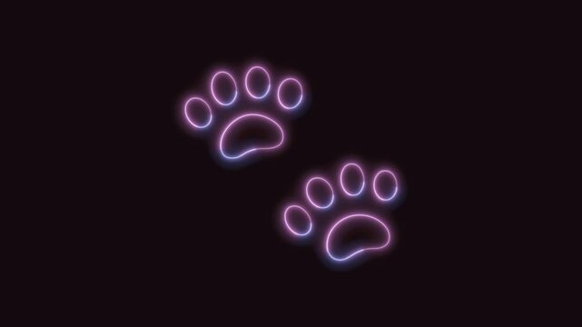 Paw Prints Icon Neon Seamless Loop 4K (Black Background) | Animated Promotional Typography for Video Editing