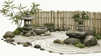 Sekitei Whisper Japanese rock garden isolated watercolor vector illustration svg