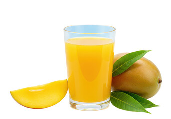 Isolated Refreshing Mango Juice with Fruit Slices