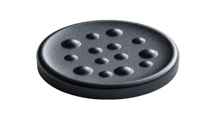 Abstract black circular design element with textured surface and multiple small raised dots detailed close up studio shot high resolution image perfect on transparent background