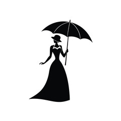 Woman Umbrella Vector Silhouette Gothic Elegant