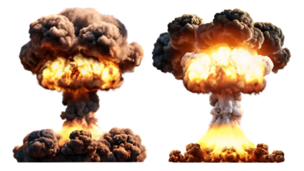 nuclear explosions and mushroom cloud isolated on white background PNG