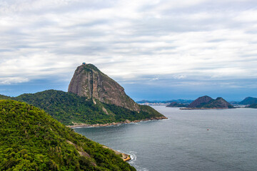 Sugarloaf mountain and sea nature panorama Rio de Janeiro Brazil.