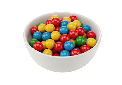 Isolated Colorful Gumballs in White Bowl