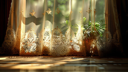 Sunlit Lace Curtain Intricate Patterns