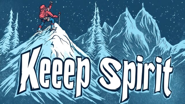 Climber atop snowy mountain peak at night - Powered by Adobe