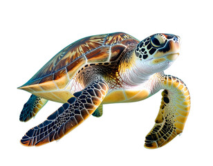 Fototapeta premium Green sea turtle underwater closeup isolated on transparent background