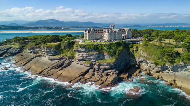 Aerial view of Magdalena Palace in Santander city, Cantabria, northern Spain