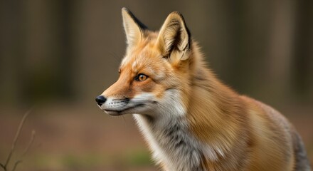 Close-up of a red fox in profile view.