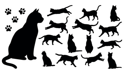 Cat vector silhouettes set Isolated On White Background, Halloween elements vector