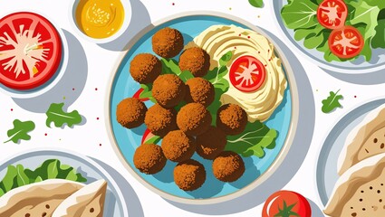 Delicious Falafel Platter with Hummus, Salad, and Pita Bread A Mediterranean Culinary Delight