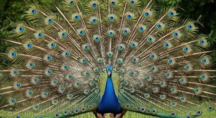 Obraz premium Majestic peacock displaying its vibrant plumage.