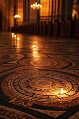 Obraz premium mosaic of intricate patterns adorning the floor of a grand cathedral, each tile telling a story of faith and redemption