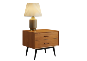 Isolated Modern Wood Nightstand with Lamp