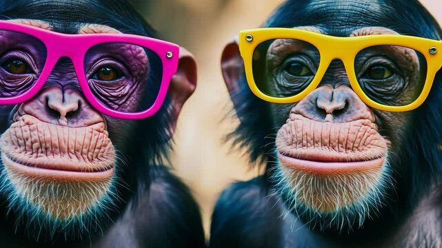 Charming chimpanzees sporting colorful glasses in playful display