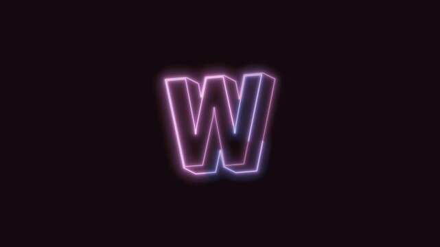 Alphabet W Neon Text Seamless Loop 4K (Black Background) | Animated Promotional Typography for Video Editing