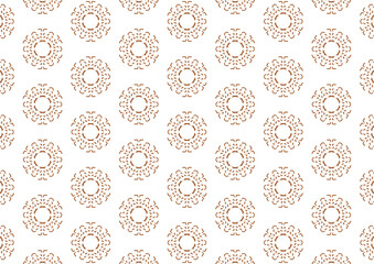 Minimal Geometric Seamless Pattern with Brown Mandala Ornaments on White Background