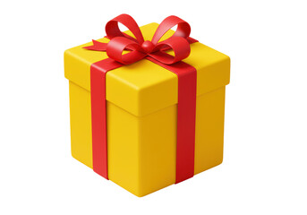 Obraz premium Isolated Yellow Gift Box with Red Ribbon