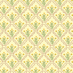 vintage floral seamless pattern with yellow flower moroccan trellis background