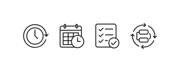 Task management icons: clock, calendar, checklist, workflow.