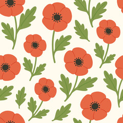 Cute poppy flower seamless pattern. Design for fabric, wallpaper, wrapping, background. 