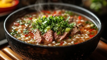 Beef noodle soup bowl image