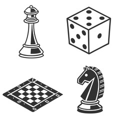 Chess pieces dice and board game icons