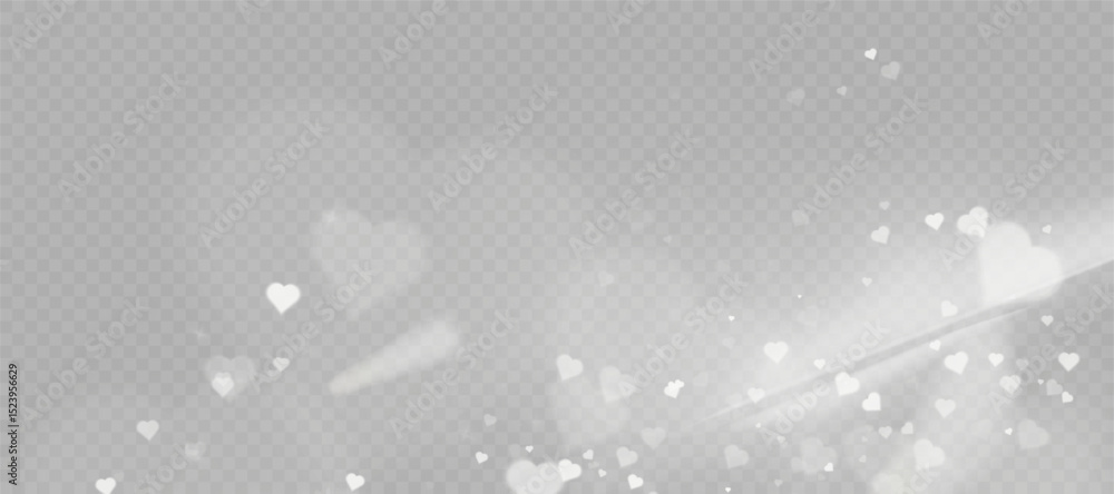 Aufkleber romantic soft white hearts with bokeh particles and transparent light glow on transparent background